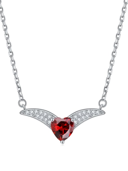 Garnet red [January] 925 Sterling Silver Birthstone Heart Dainty V Shape Pendant Necklace